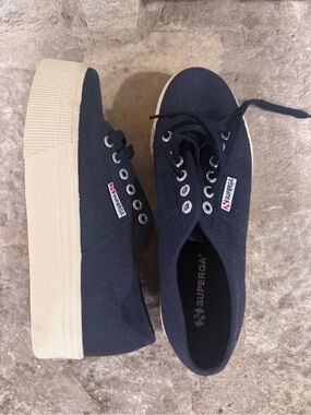 Superga Navy Canvas Platform Lace-Up Sneakers